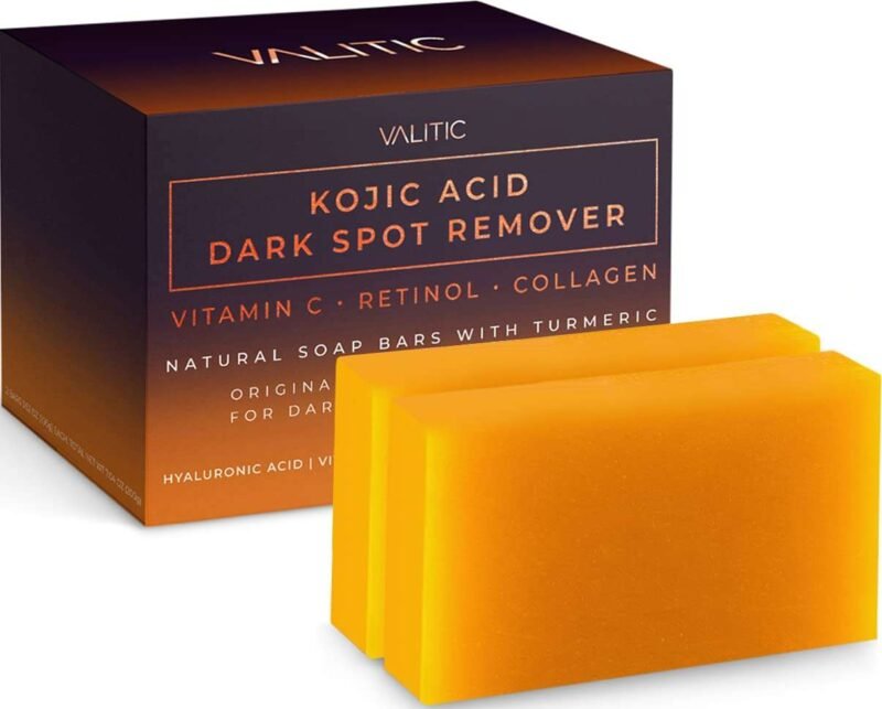 VALITIC Kojic Acid Dark Spot Remover Soap Bars with Vitamin C. Retinol. Collagen. Turmeric - Original Japanese Complex Infused with Hyaluronic Acid. Vitamin E. Shea Butter. Castile Olive Oil (2 Pack)