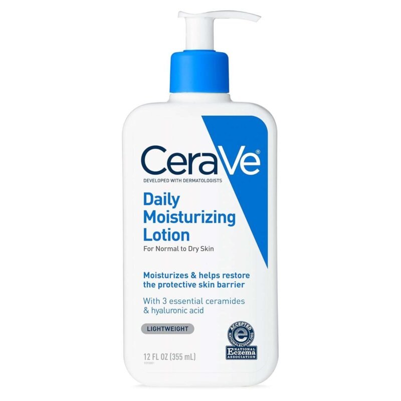 CeraVe Daily Moisturizing Lotion for Dry Skin. Body Lotion & Face Moisturizer with Hyaluronic Acid and Ceramides. Daily Moisturizer. Fragrance Free. Oil-Free. 12 Ounce
