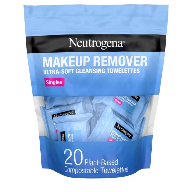 Neutrogena Makeup Remover Wipes Singles. Individually Wrapped Face Wipes. Daily Facial Cleanser Towelettes. Gently Removes Oil & Makeup. Alcohol-Free Makeup Wipes. 20 ct
