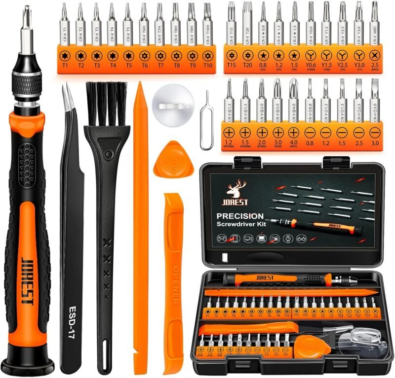 JOREST 38Pcs Destornilladores Precision Kit. Set Herramientas con Torx T1 T2 T3 T4 T5. TR6 T7 T8 T9 T10 T15. Triwing Y00. P2/P5. -1.0/2.0. etc. per Switch. PS4. Joycon. Xbox. PC. Mac. Laptop. Gafas