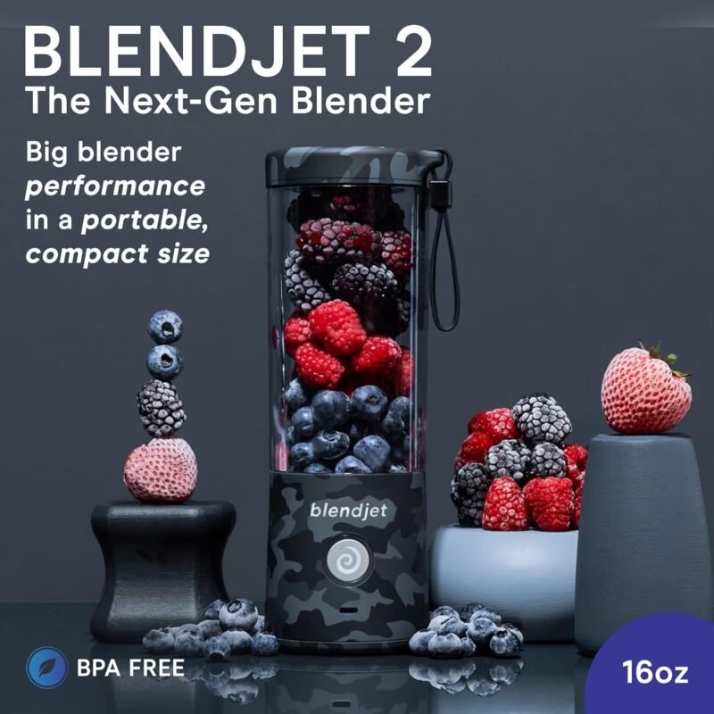 BlendJet Portable Blender for Smoothies & Shakes - 16oz BlendJet 2 Cordless Personal Small Blender. USB-C Rechargeable & Self Cleaning - Mini Travel Blender with Stainless Steel Blade (Urban Camo)